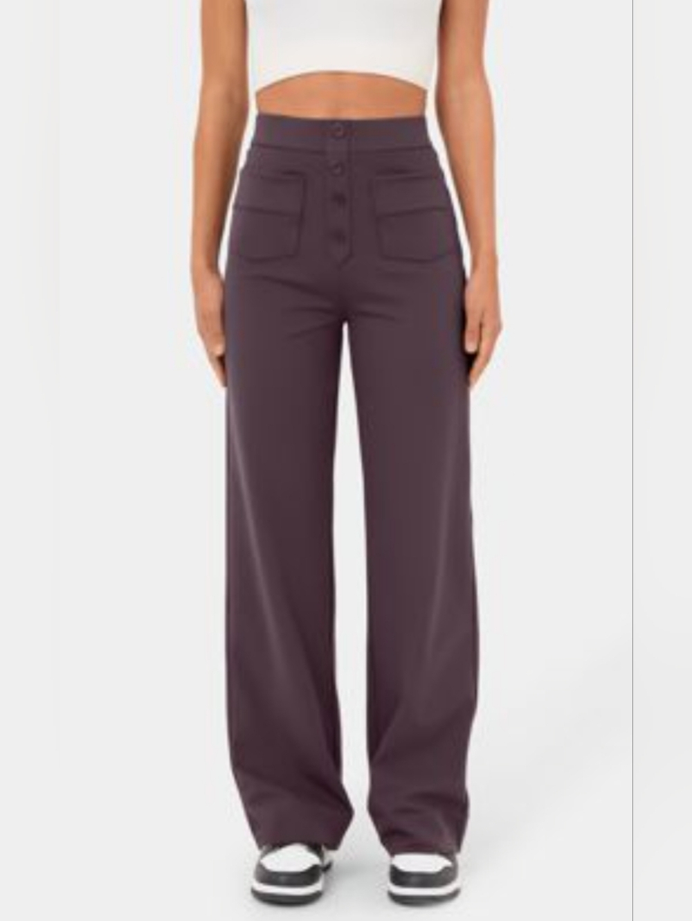 Halara, High Waisted Button Straight Leg Casual Pants, Dusky Purple, Size L